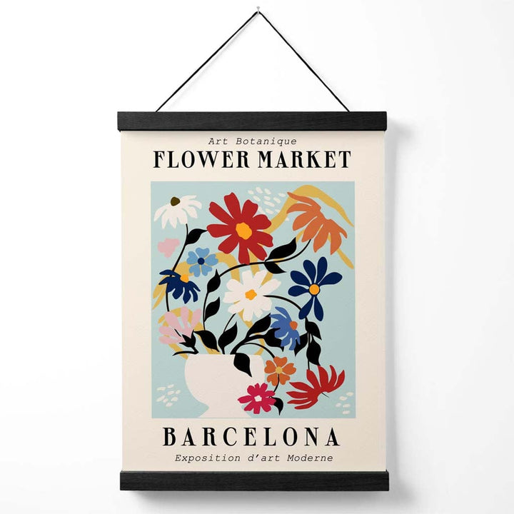 Barcelona Blue and Pink Flower Market Exhibition Poster with Hanger | Bowlift