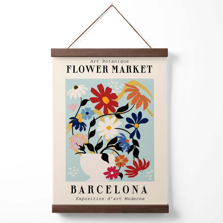 Barcelona Blue and Pink Flower Market Exhibition Poster with Hanger | Bowlift