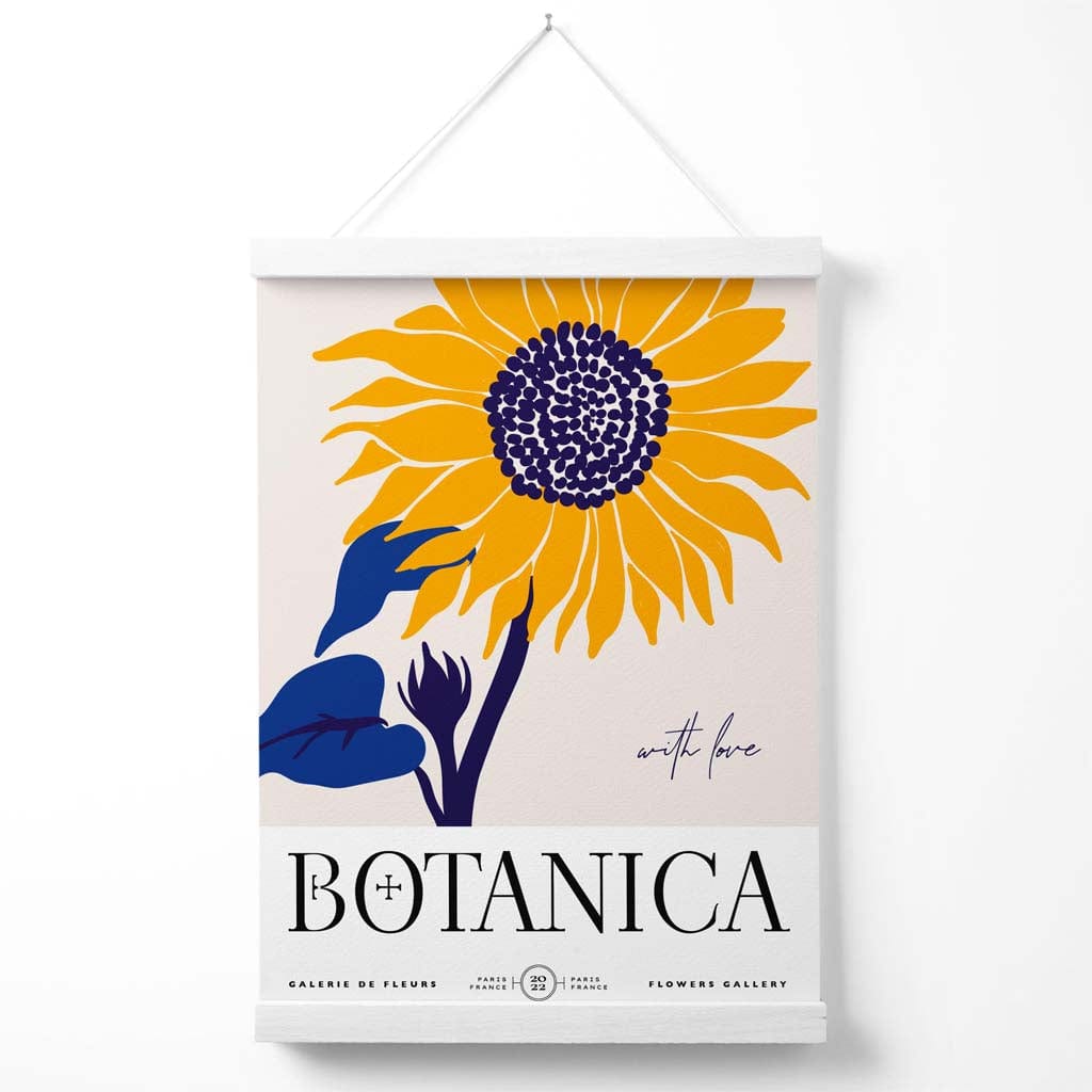Blue and yellow sunflower flower market exhibition poster with hanger | Bowlift