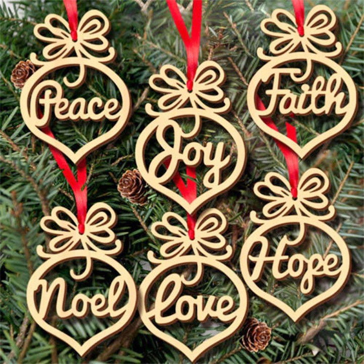 BowLift | Christmas hanging wooden hollow pendant 6 piece set