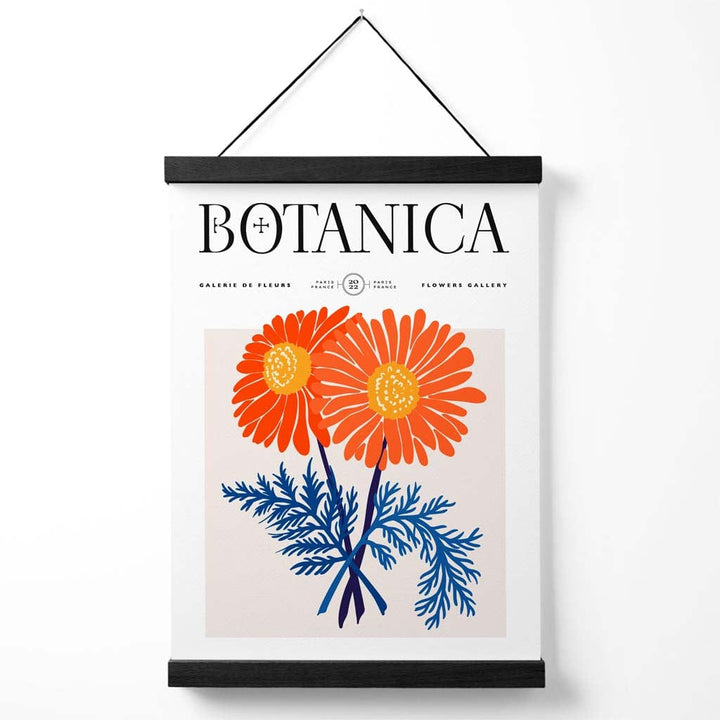 Blue and orange chrysanthemum flower market exhibition poster with hanger | Bowlift