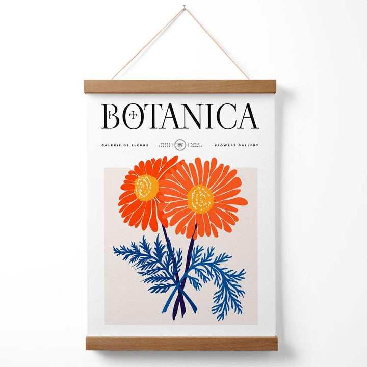 Blue and orange chrysanthemum flower market exhibition poster with hanger | Bowlift