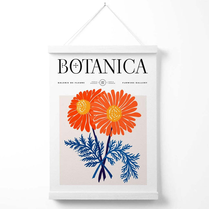 Blue and orange chrysanthemum flower market exhibition poster with hanger | Bowlift