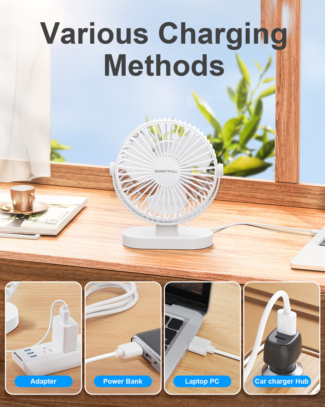 6.5 Inch USB Small Desk Fan for Home Office Car Outdoor Travel | Bowlift