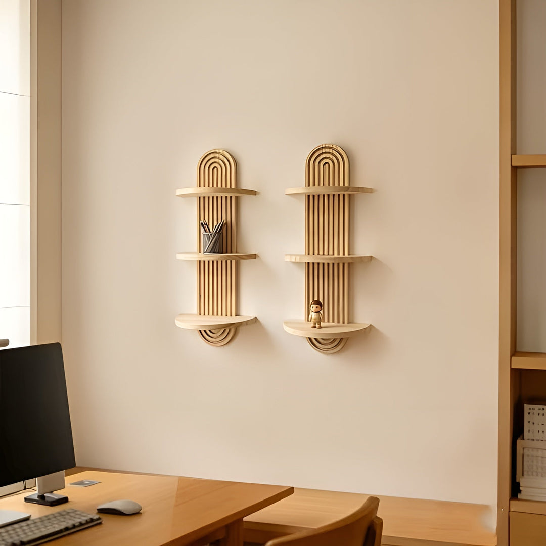 Boho Wall Shelf Made of Solid Wood – Multi-Tier and Space-Saving | For Living Room, Bedroom, and Hallway | Bowlift