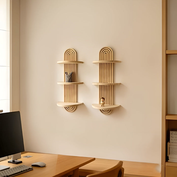 Boho Wall Shelf Made of Solid Wood – Multi-Tier and Space-Saving | For Living Room, Bedroom, and Hallway | Bowlift