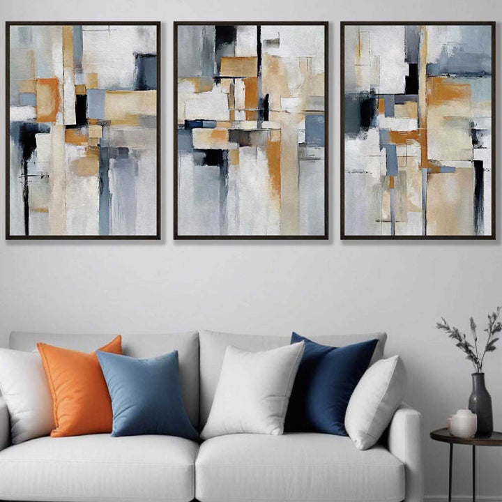 Abstract Blue and Orange on Beige Wall Art Prints | Bowlift
