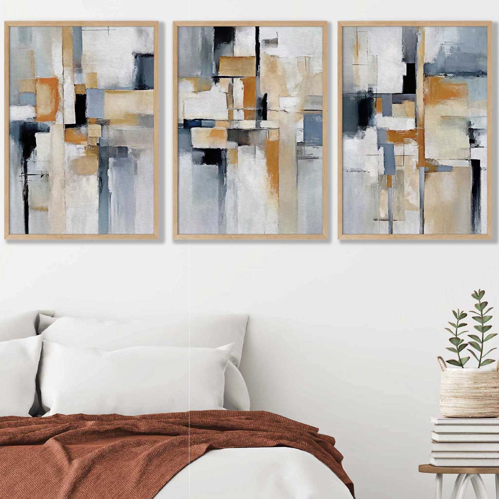 Abstract Blue and Orange on Beige Wall Art Prints | Bowlift