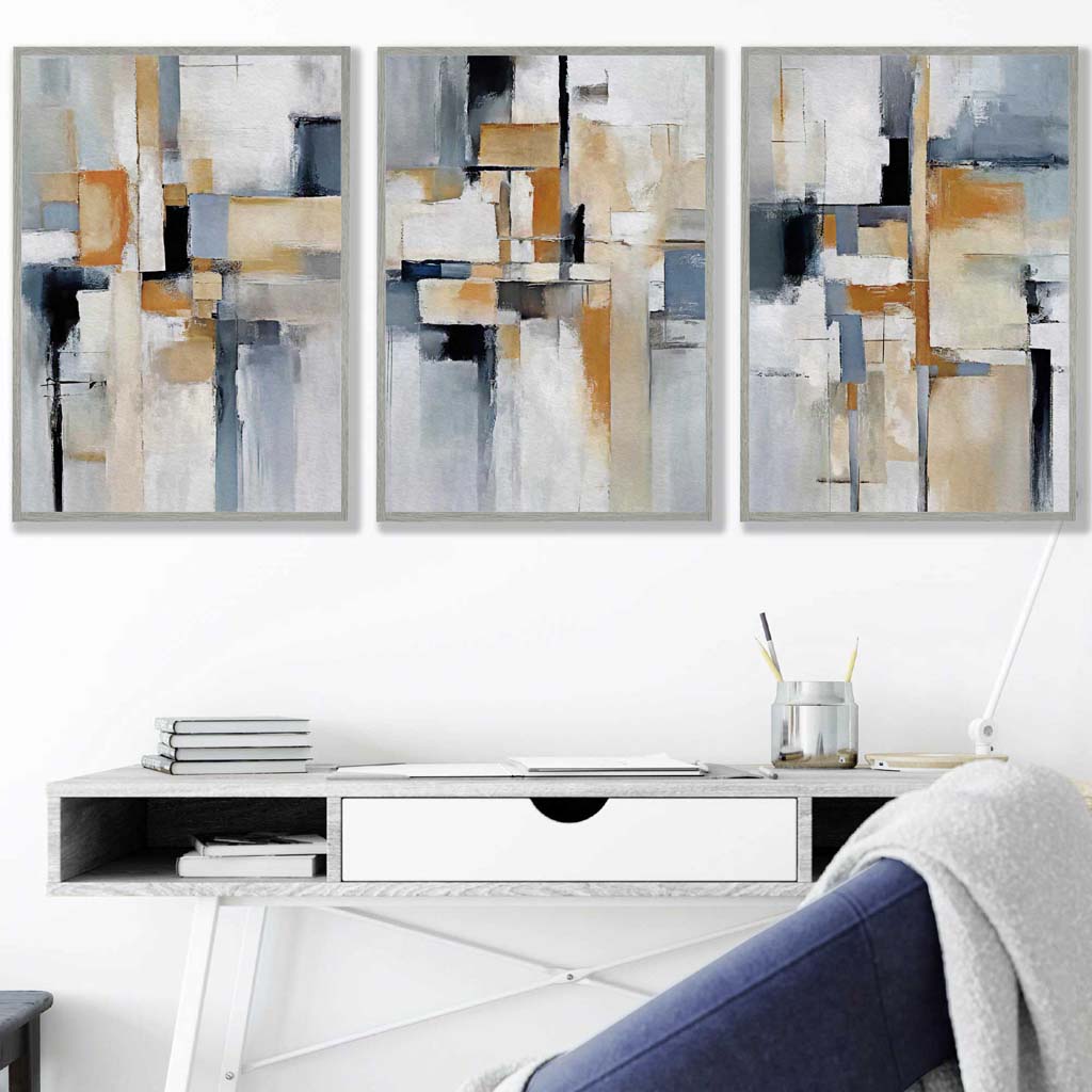 Abstract Blue and Orange on Beige Wall Art Prints | Bowlift