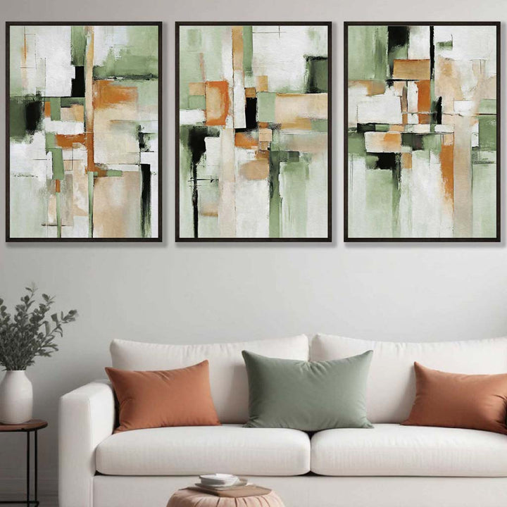 Similar Sage Green and Orange Set of 3 Wall Art Prints | Bowlift