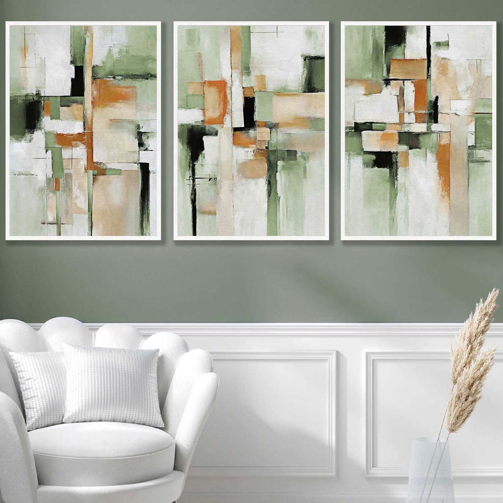 Similar Sage Green and Orange Set of 3 Wall Art Prints | Bowlift