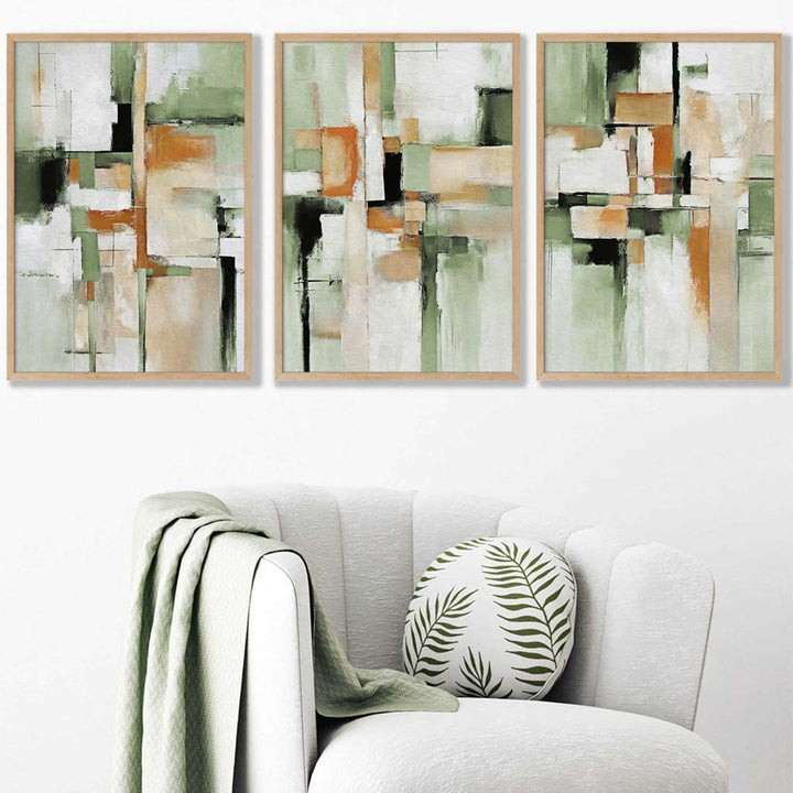 Similar Sage Green and Orange Set of 3 Wall Art Prints | Bowlift