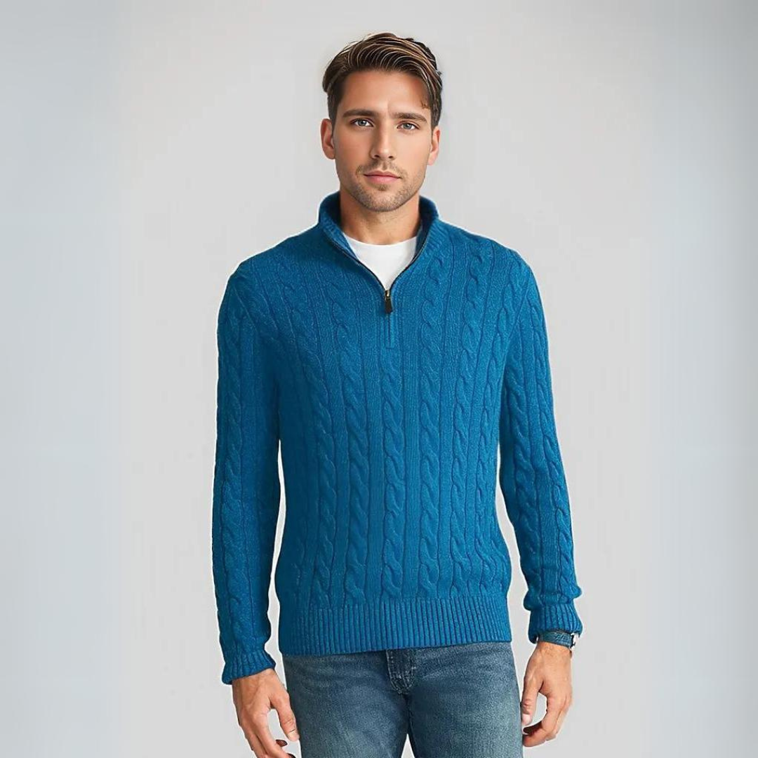 BowLift | Zipper sweater for men | Stylish knit sweater in cable pattern with V-neck and zipper