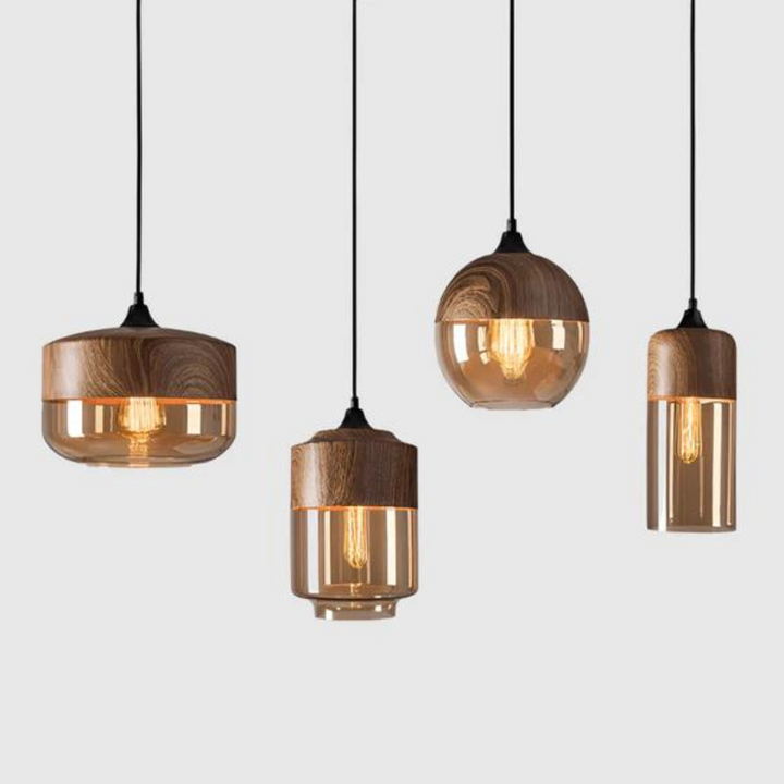 BowLift | Scandinavian Pendant Lamp made of Wood and Tinted Glass