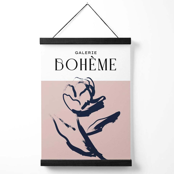 Blush and Navy Blue Rose Boho Sketch Floral Poster with Hanger | Bowlift