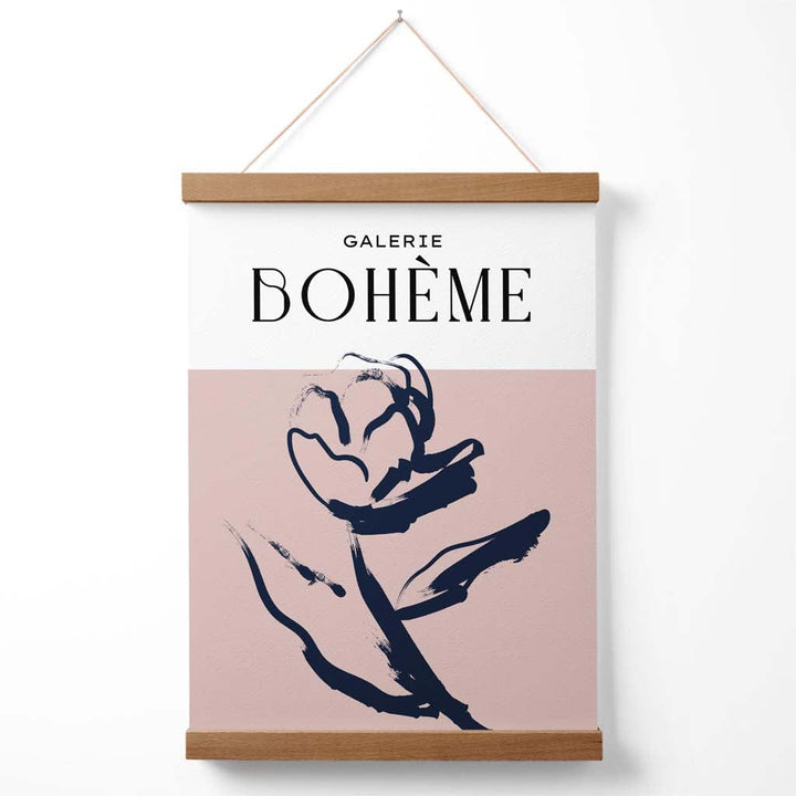 Blush and Navy Blue Rose Boho Sketch Floral Poster with Hanger | Bowlift