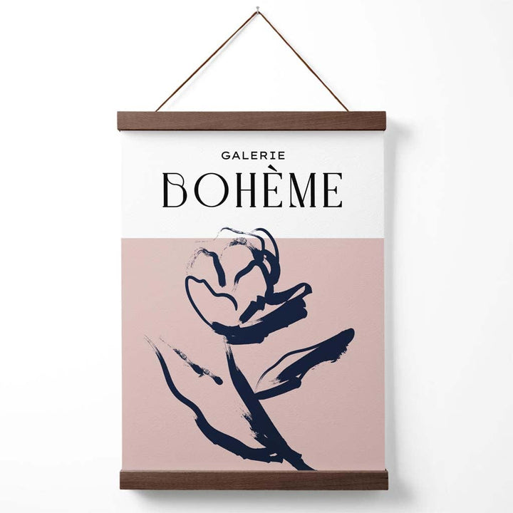 Blush and Navy Blue Rose Boho Sketch Floral Poster with Hanger | Bowlift