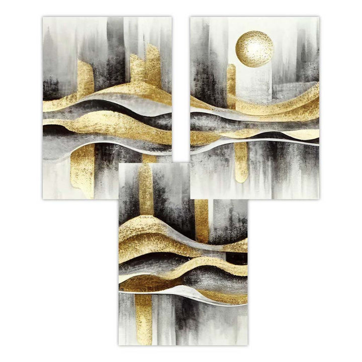 Abstract city set of 3 black and gold wall art prints | Bowlift