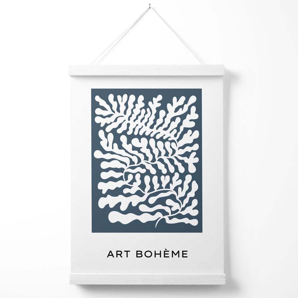 Blue and White Matisse Style Floral Cutout Poster with Hanger | Bowlift
