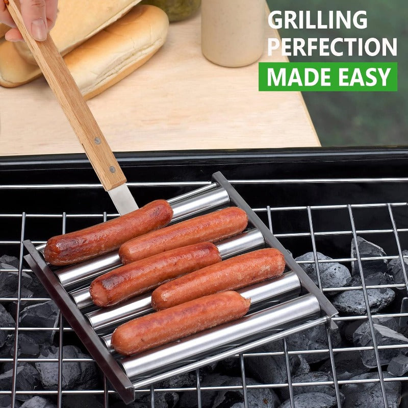 BowLift | Rotating Hot Dog Grill Rack with Detachable Wood Handle