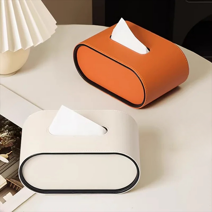 BowLift | TissuLuxe Oval – Leather Tissue Box Cover for Living Room, Car & Office