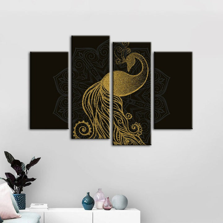 Abstract Golden Mandala Peacock-Canvas Wall Art Painting 4 Pieces | Bowlift