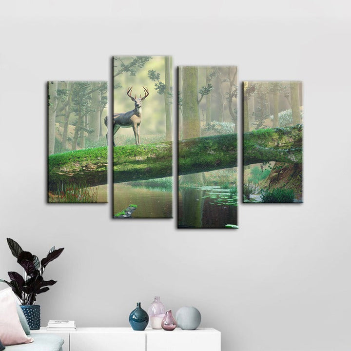 4 Piece Enchanted Forest Deer - Canvas Wall Art Painting | Bowlift