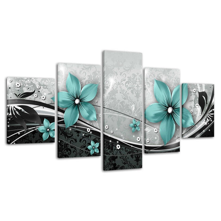 5 Piece Turquoise Flower - Canvas Wall Art Painting | Bowlift