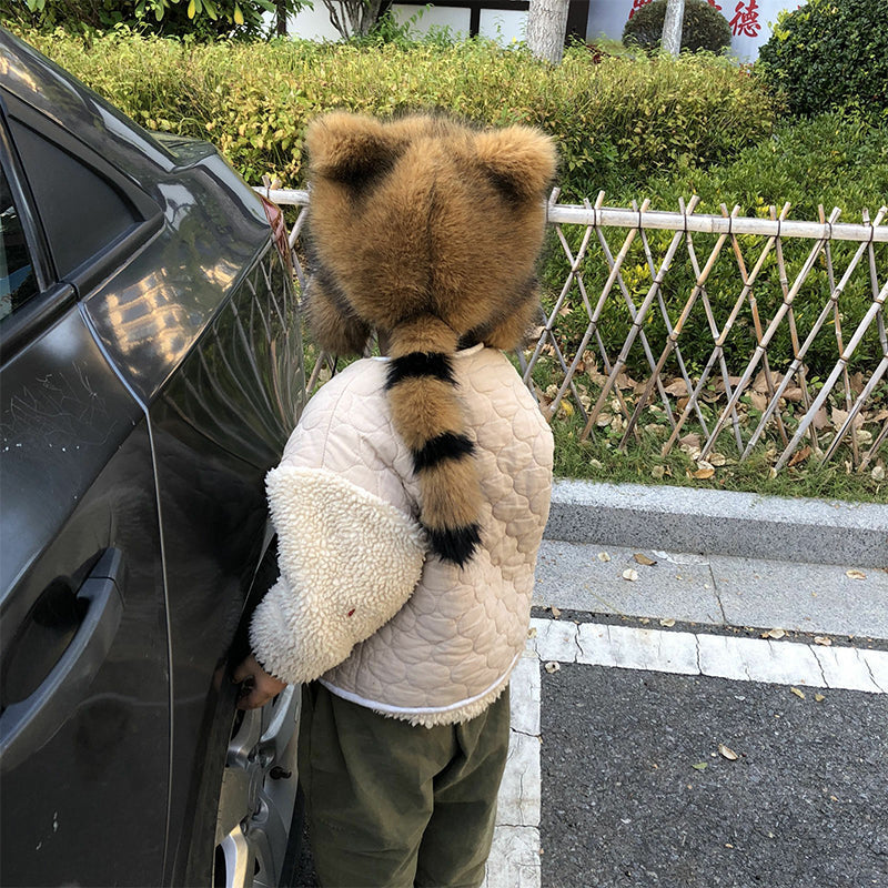 BowLift | Cute Faux fur Raccoon Tail Parent-Child Plush Hat