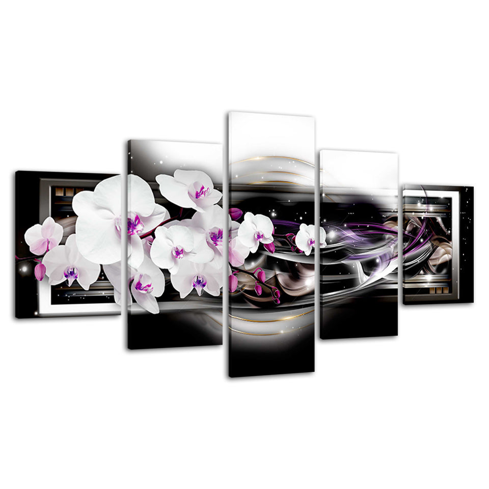 Echoing Purple and White Orchids 5 Piece - Canvas Wall Art Painting | Bowlift