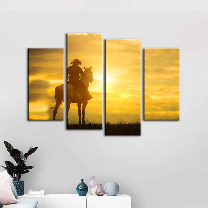 A Cowboy And His Steed-Canvas Wall Art Painting 4 Pieces | Bowlift