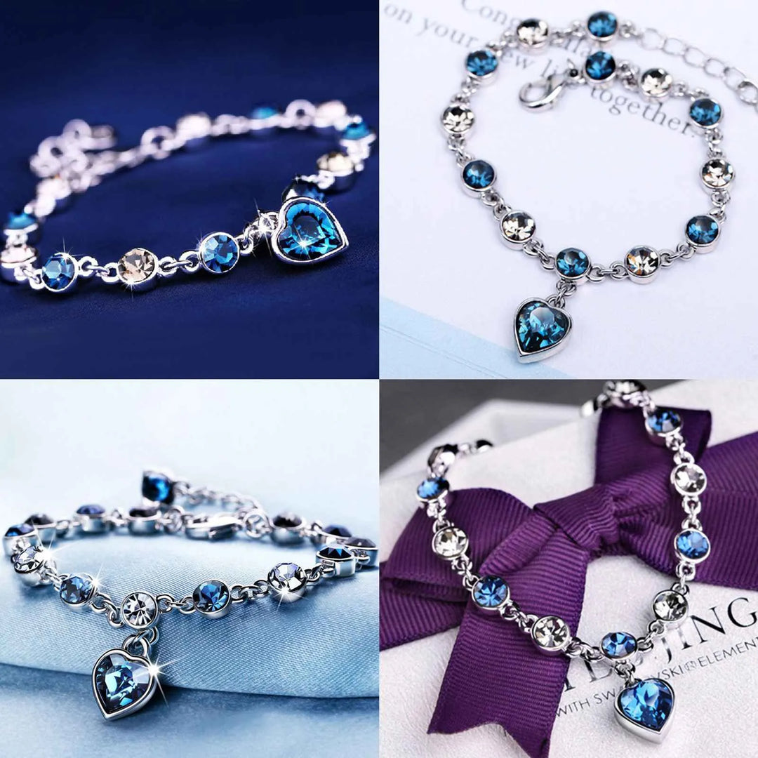 Enchanting Ocean Heart Crystal Bracelet with Radiant Blue Heart Charm Bowlift