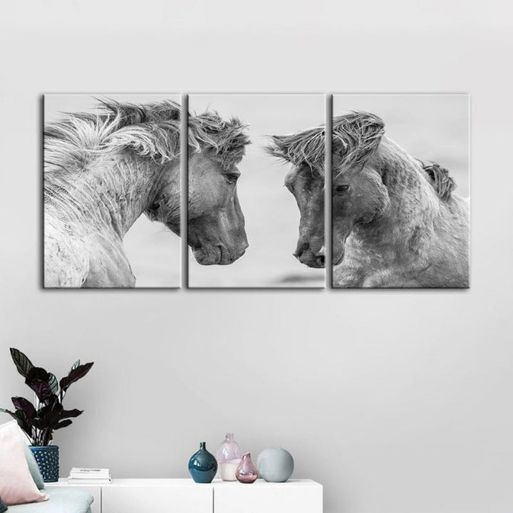 Two White Horses-Canvas Wall Art Painting 3 Pieces | Bowlift