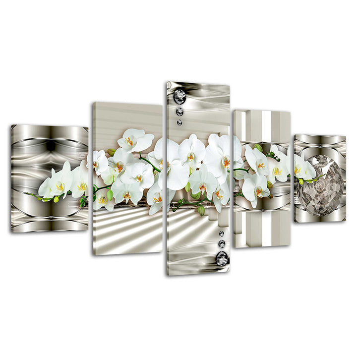 Modern White Orchids 5 Piece - Canvas Wall Art Painting | Bowlift