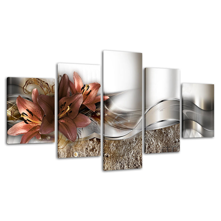 Timeless Peach Lilies 5 Piece - Canvas Wall Art Painting | Bowlift