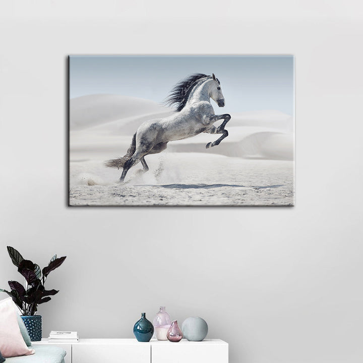 Jumping White Horse - Canvas Wall Art Painting | Bowlift