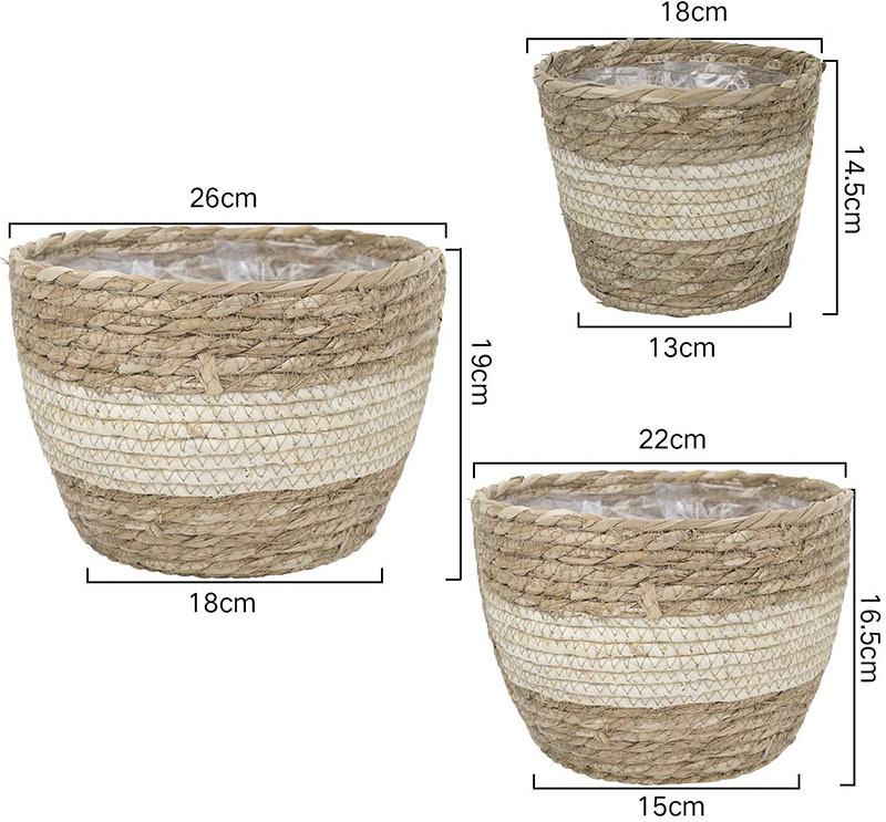 BowLift | Decorative plant baskets made of seagrass in a set of 3 – Handwoven flower pots with foil insert