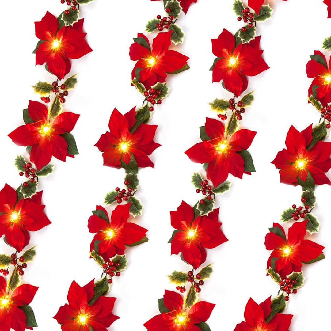 BowLift | Christmas Red Flower Fruit Faux Velvet Flower LED String Lights
