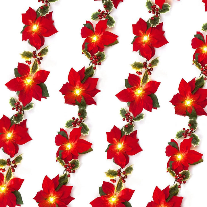 BowLift | Christmas Red Flower Fruit Faux Velvet Flower LED String Lights