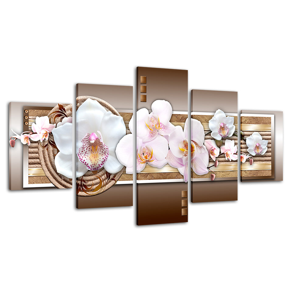 Classy Pink Orchids 5 Piece-Canvas Wall Art Painting | Bowlift