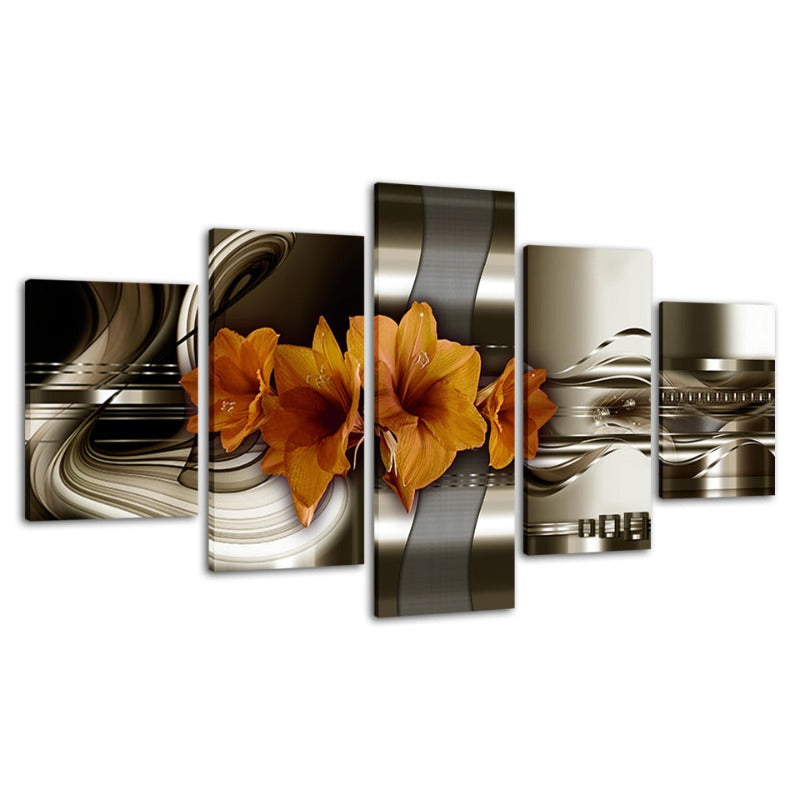 5 Piece Brown Undertone Yellow Flower - Canvas Wall Art Painting | Bowlift