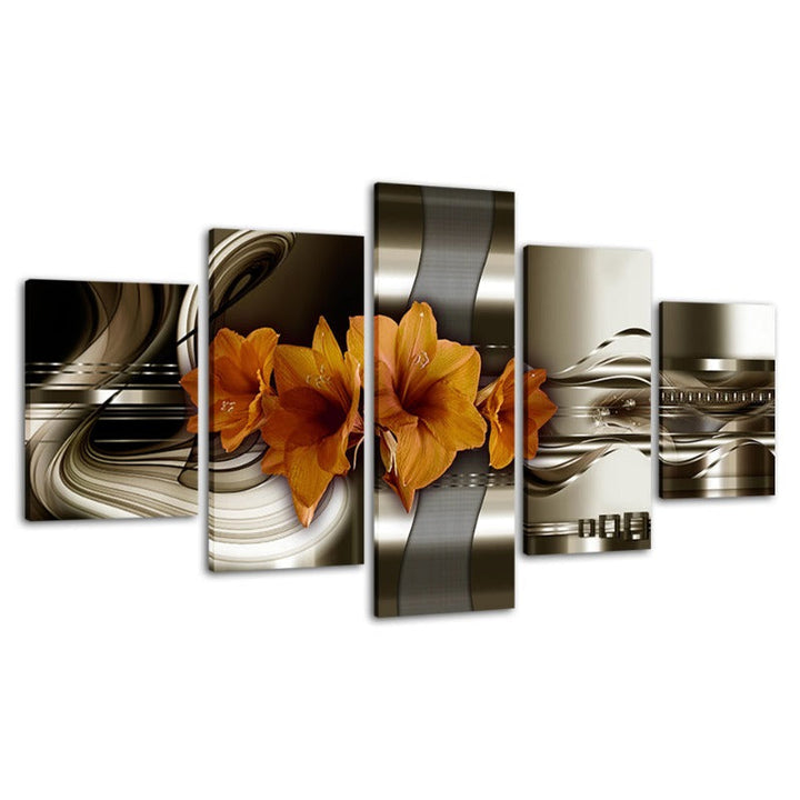 5 Piece Brown Undertone Yellow Flower - Canvas Wall Art Painting | Bowlift