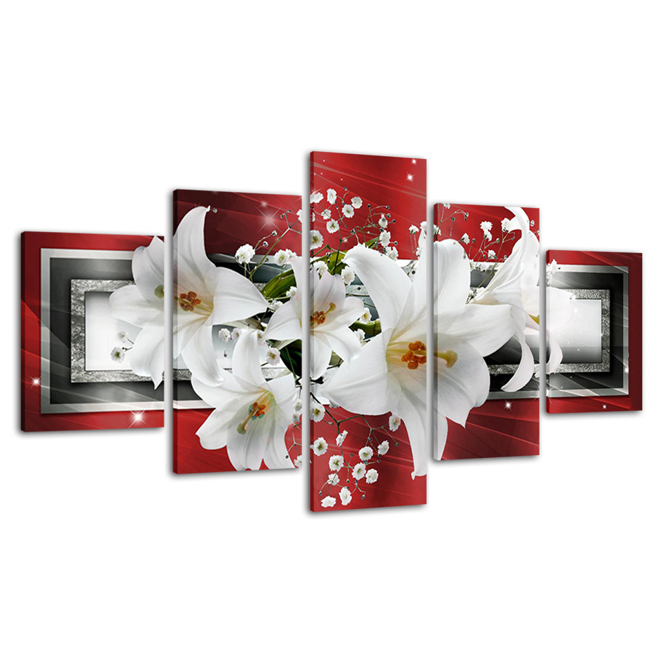 Dynamic White Lilies 5 Piece - Canvas Wall Art Painting | Bowlift