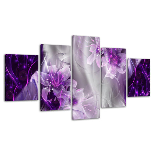 Fantasy Purple Lilies 5 Piece - Canvas Wall Art Painting | Bowlift