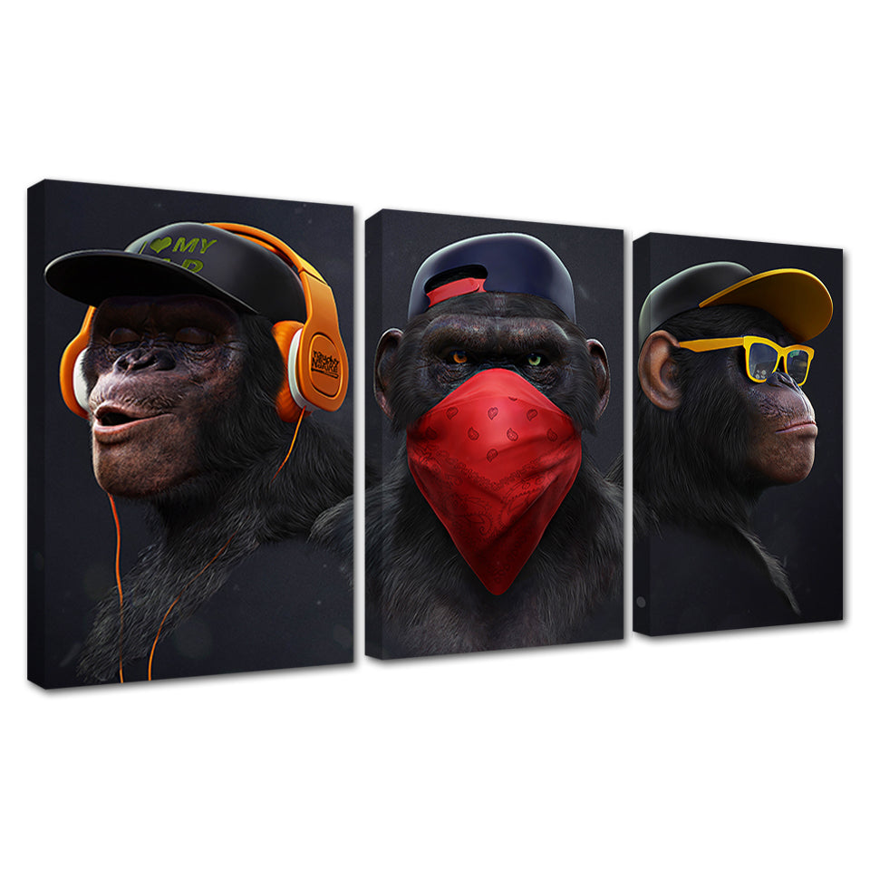Monkey Crew 3 Piece - Canvas Wall Art Painting | Bowlift