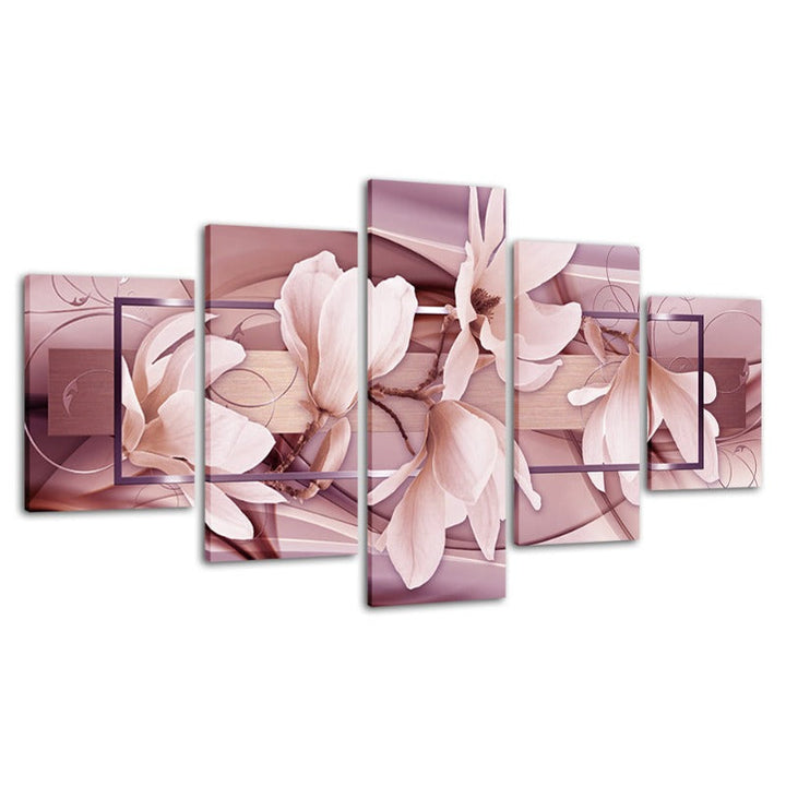 5 Piece Light Pink Flower - Canvas Wall Art Painting | Bowlift