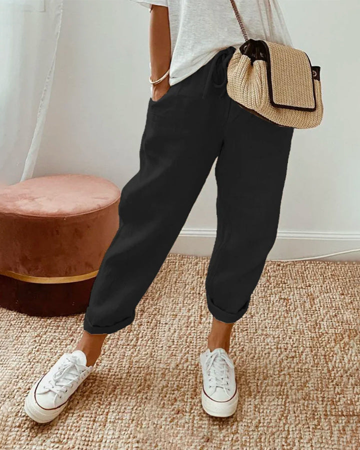 BowLift | Cotton-Linen solid color pants