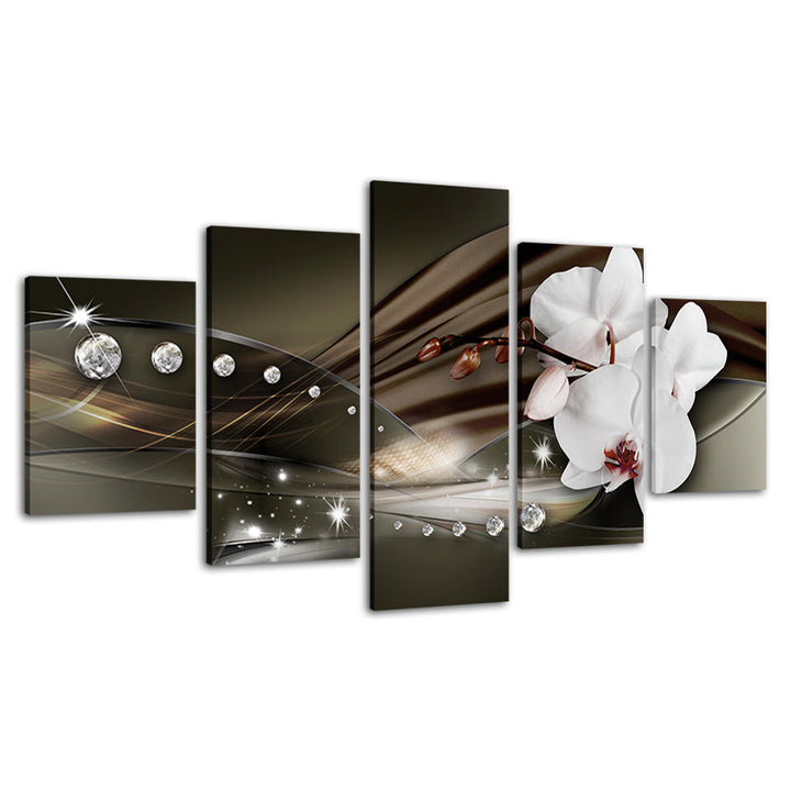 White Orchids And Brilliant Crystals 5 Piece - Canvas Wall Art Painting | Bowlift
