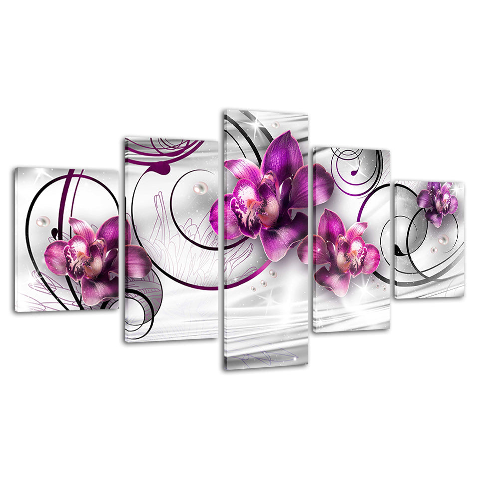 Swirling Purple Orchids 5 Piece - Canvas Wall Art Painting | Bowlift