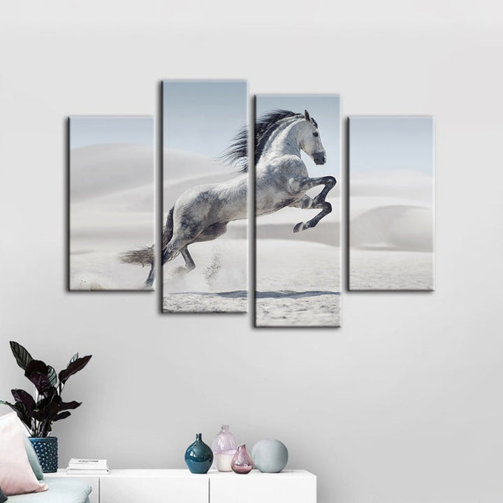 4 Piece Jumping White Horse - Canvas Wall Art Painting | Bowlift